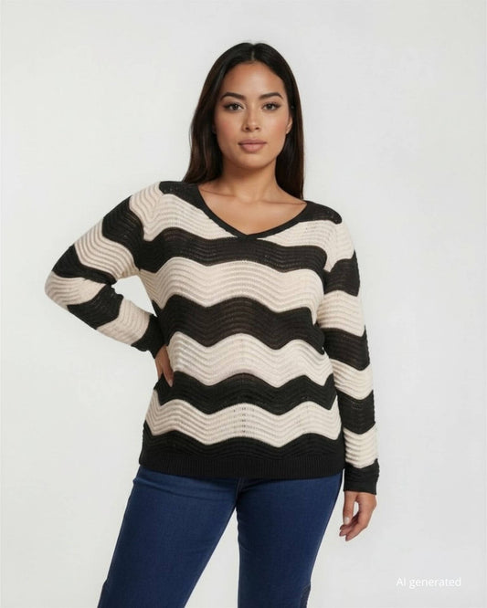 Maglia in filato a onde con scollo a V curvy