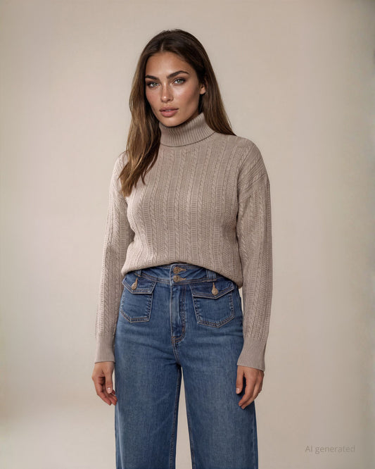 Maglia collo alto con lurex e motivo di trecce miste cacha