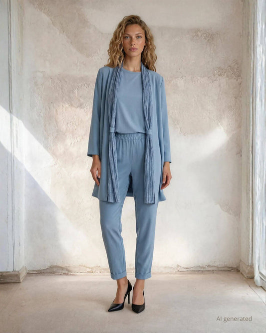 Pantalone in cady con elastico e risvolto