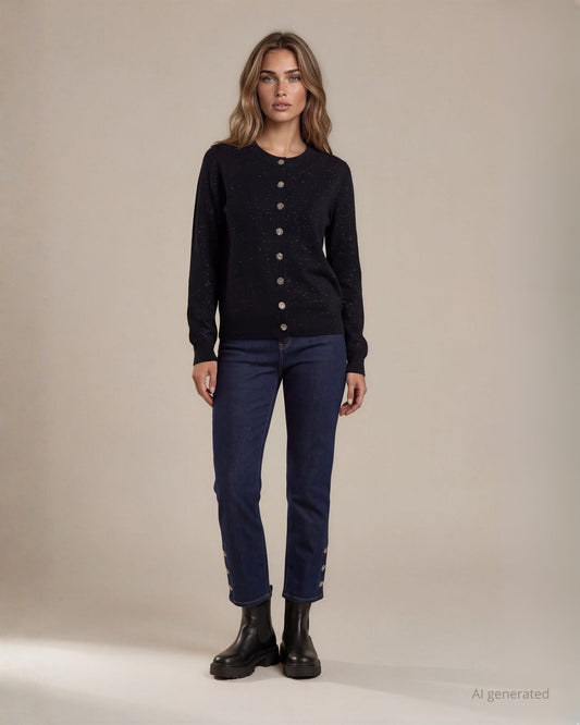 Cardigan in filato lurex con bottoni