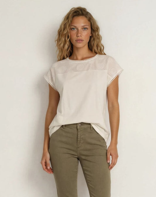T-shirt con carrè in pizzo