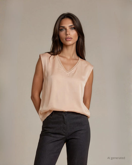 Casacca in raso con dettaglio di bordi in maglia lurex sullo scollo seta