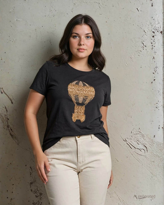 T-shirt stampa mongolfiera con strass