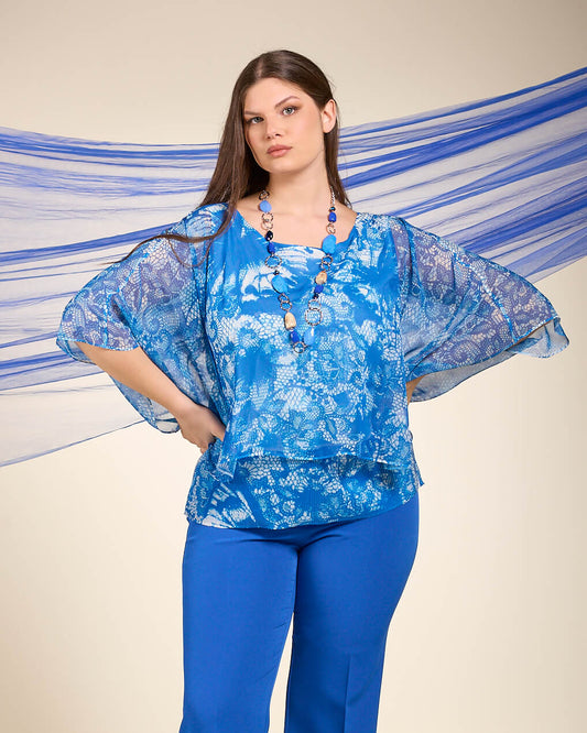 Poncho con georgette e paillettes