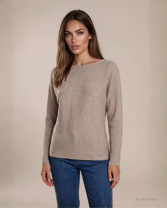 Maglia a ponchetta con mini righe cacha