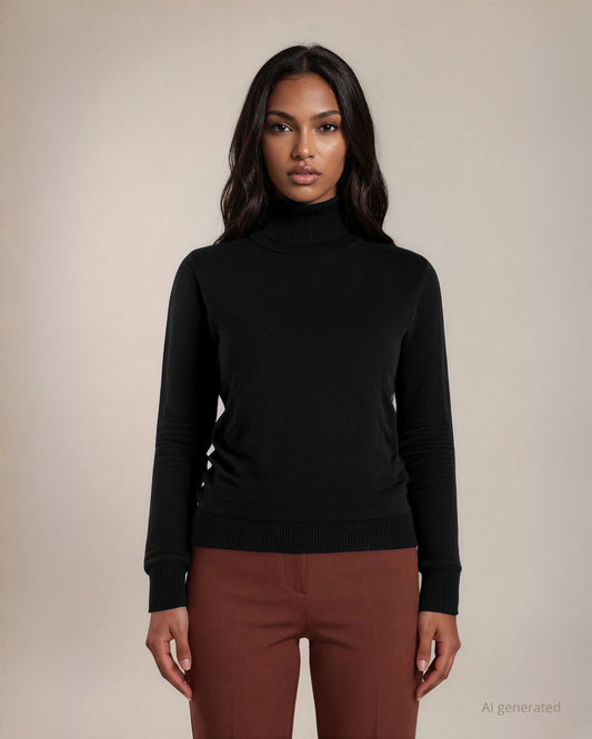 Maglia basica in misto viscosa con maniche lunghe e collo alto nero