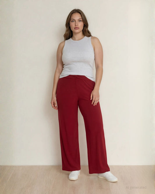 Pantalone in jersey largo a palazzo con elastico e dettaglio in vita rosso curvy
