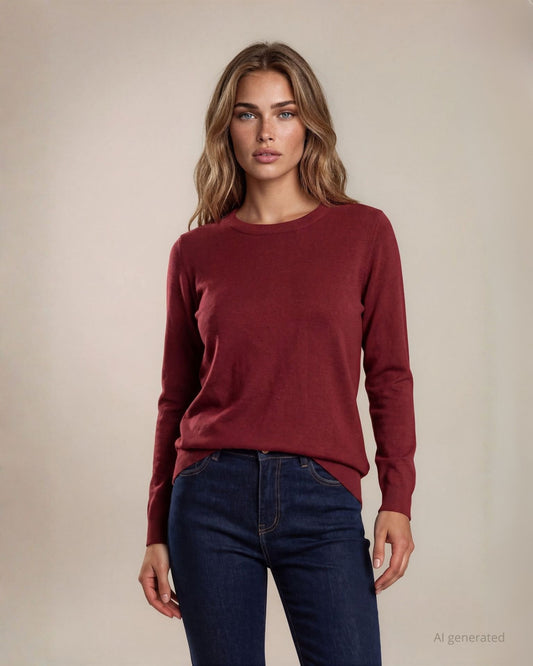 Maglia basica in filato lurex con maniche lunghe merlot