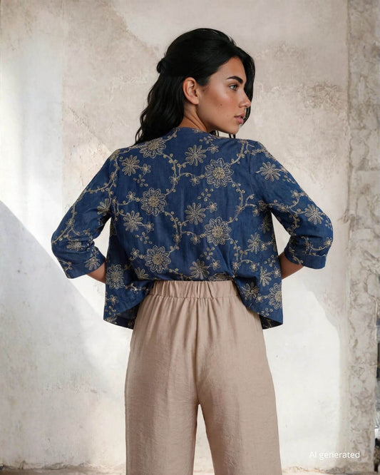 Giacca corta in jeans ricamato