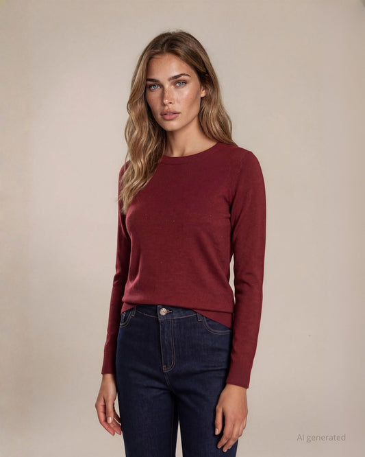 Maglia basica in filato lurex con maniche lunghe merlot