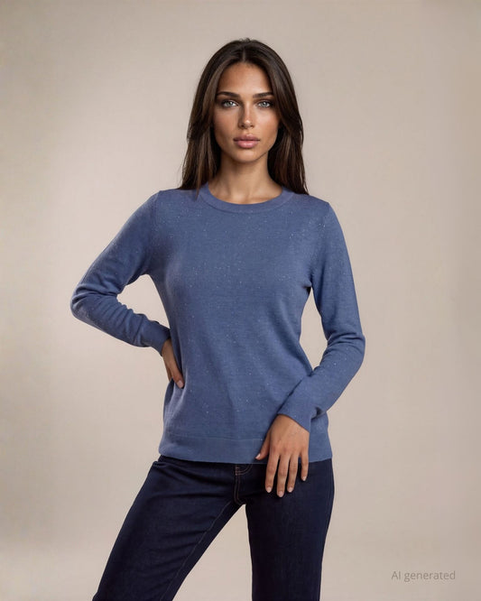 Maglia basica in filato lurex con maniche lunghe denim