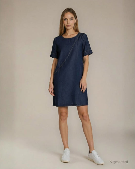 Vestito in chambray con tasche e risvolti