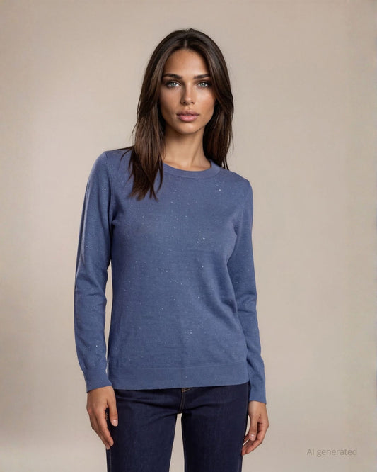 Maglia basica in filato lurex con maniche lunghe denim
