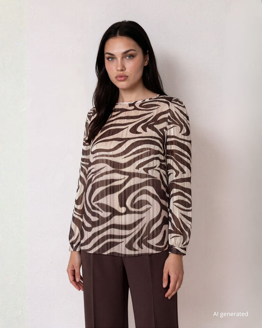Casacca classica in georgette filo lurex animalier con girocollo e polsini curvy