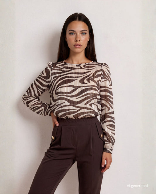 Casacca classica in georgette filo lurex animalier con girocollo e polsini