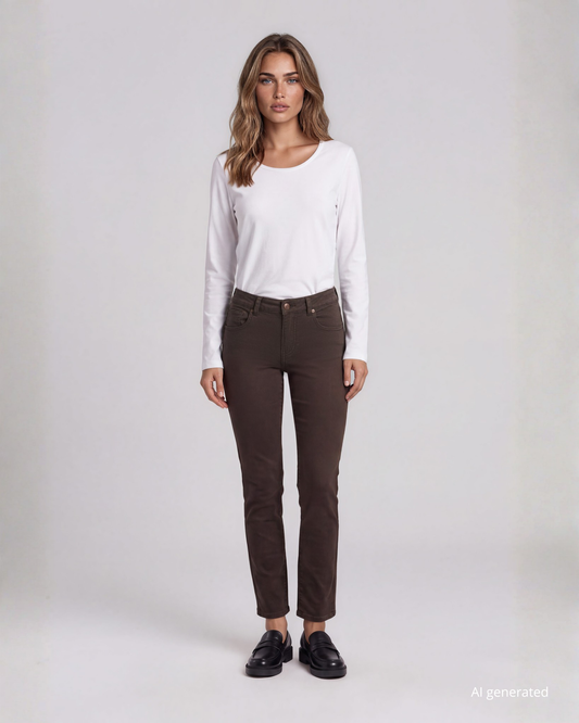 Pantalone cinque tasche in cotone con tagli posteriori 2 colori