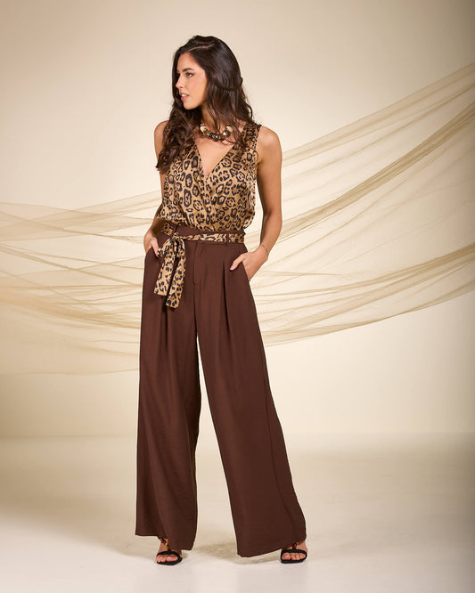 Top incrociato in raso fantasia maculata con elastico in vita