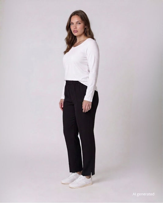 Pantalone con elastico e spacchetti nero curvy
