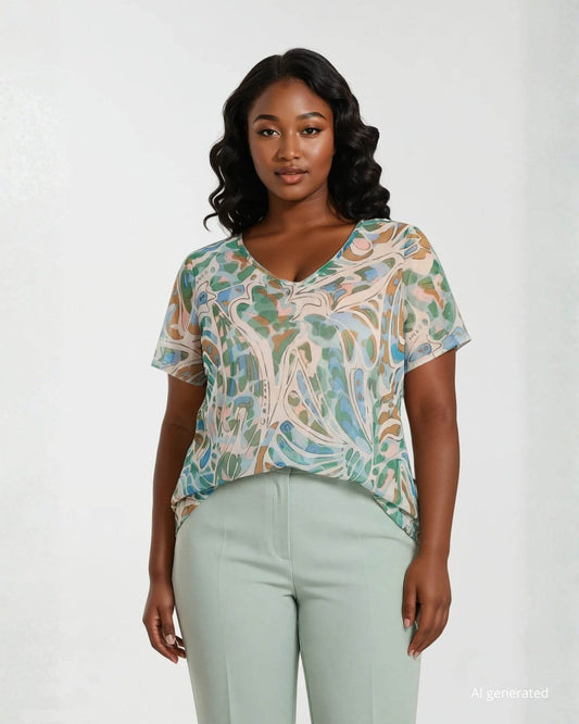 Casacca in tulle stampato con fodera curvy