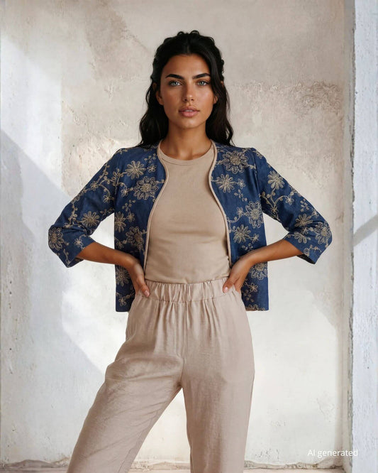 Giacca corta in jeans ricamato