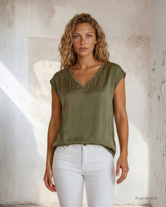 Casacca in raso con dettaglio di bordi in maglia lurex sullo scollo militare
