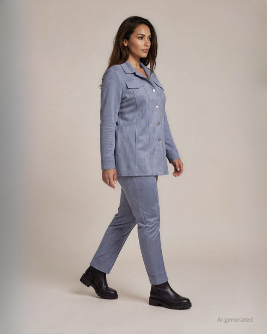 Pantalone in scuba suede con elastico in vita e risvolti