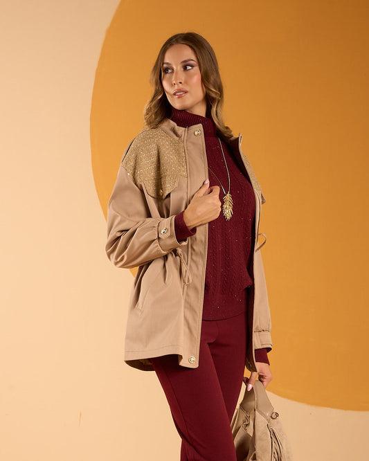 Parka con coulisse e inserti in tessuto bouclè