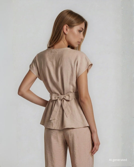 Casacca motivo pieghe con drappeggio e accessorio