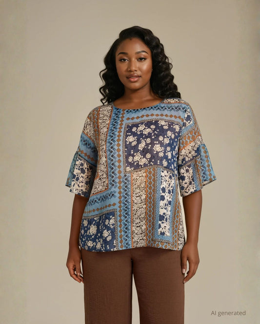 Casacca in georgette fantasia con volant ai polsi