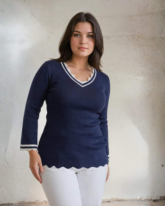 Maglia con bordi e scollo a V curvy