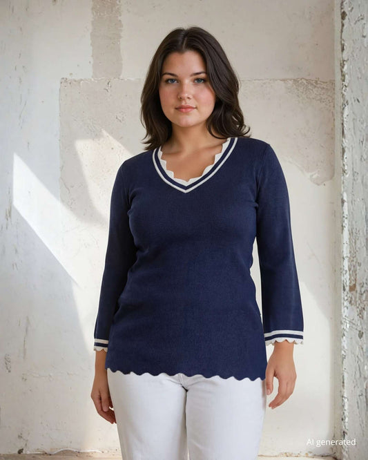 Maglia con bordi e scollo a V curvy