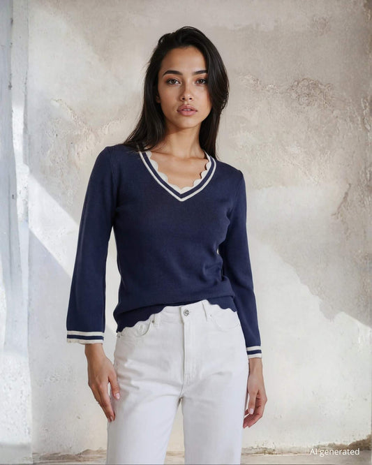 Maglia con bordi e scollo a V