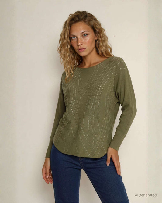 Maglia con strass e fondo stondato