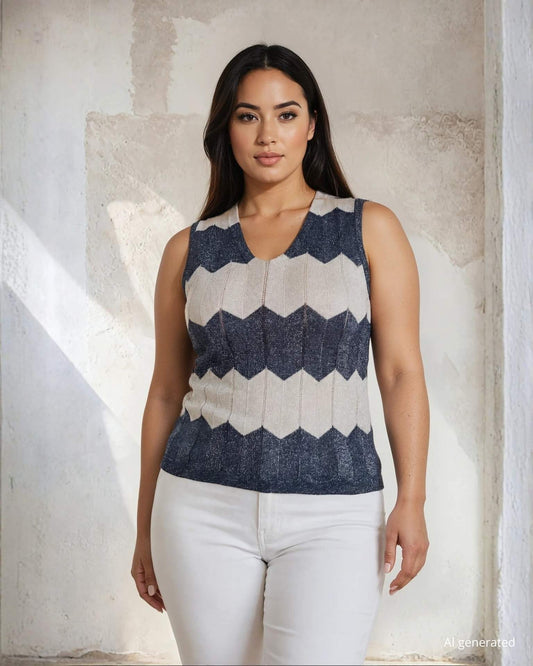 Top bicolore con scollo a V curvy