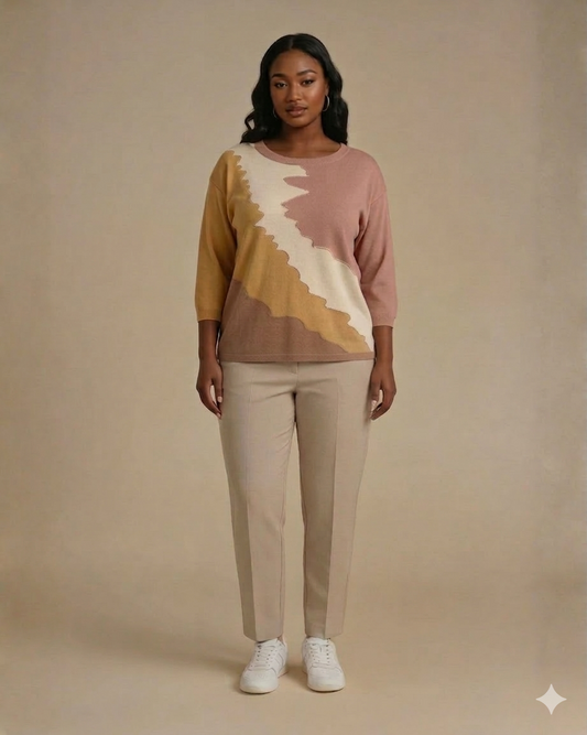 Maglia tre colori con strass curvy