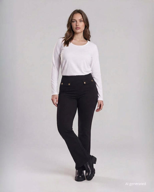Pantalone a zampa in punto Milano con borchie sulle pattine curvy