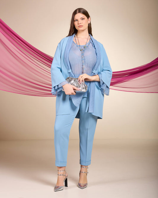 Pantalone in cady con elastico e risvolto curvy