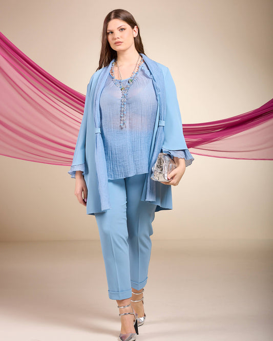 Pantalone in cady con elastico e risvolto curvy