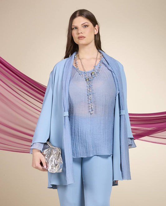 Caban lungo con dettagli in georgette curvy