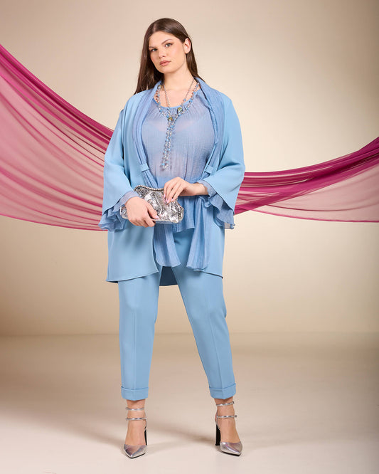 Pantalone in cady con elastico e risvolto curvy