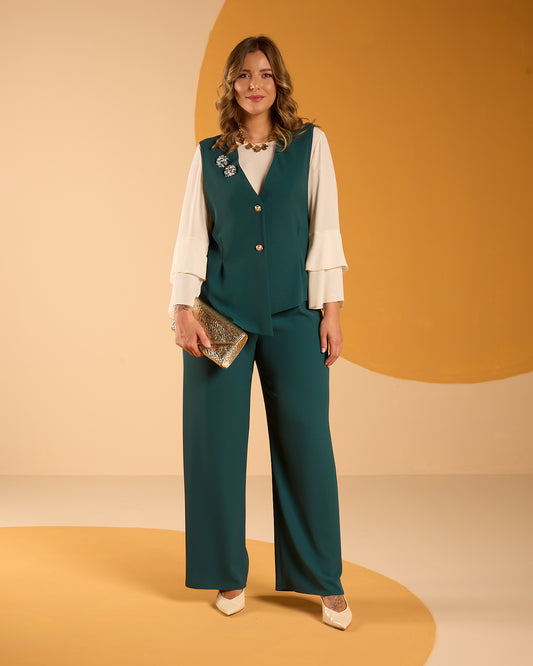 Pantalone palazzo foresta in cady fluido con elastico in vita curvy