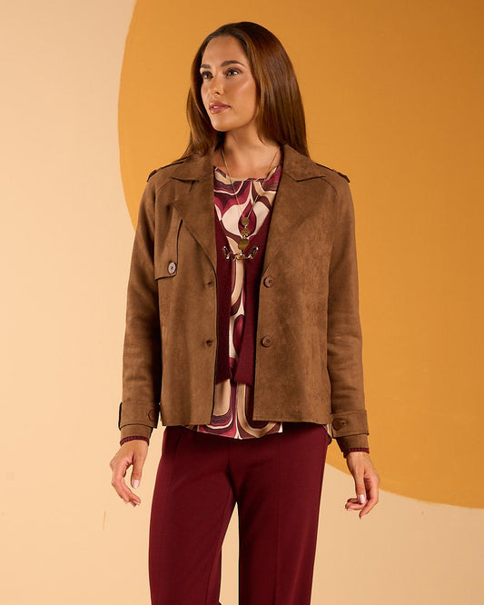 Giacca aperta in ecosuede con collo revers e tasche