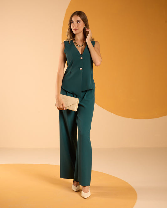 Pantalone palazzo foresta in cady fluido con elastico in vita