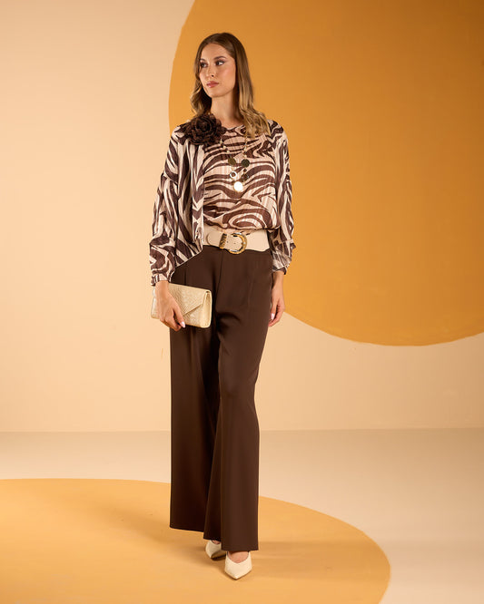 Casacca classica in georgette filo lurex animalier con girocollo e polsini