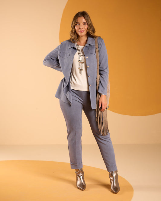 Pantalone in scuba suede con elastico in vita e risvolti curvy