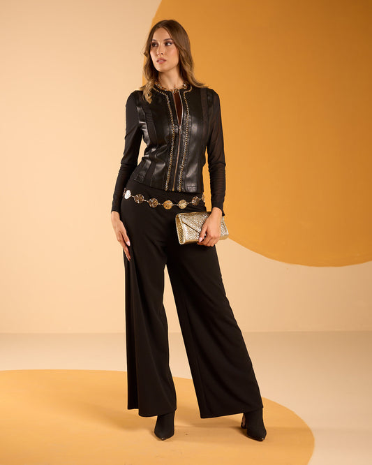 Pantalone in scubacrepe con elastico in vita e gamba larga