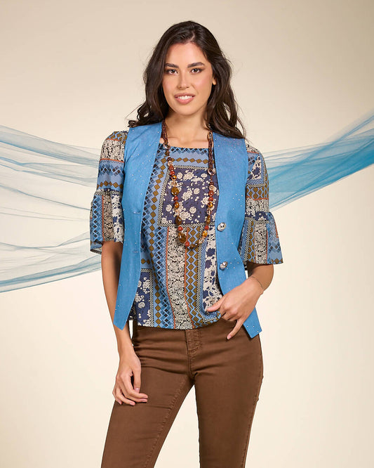 Gilet in jeans con strass