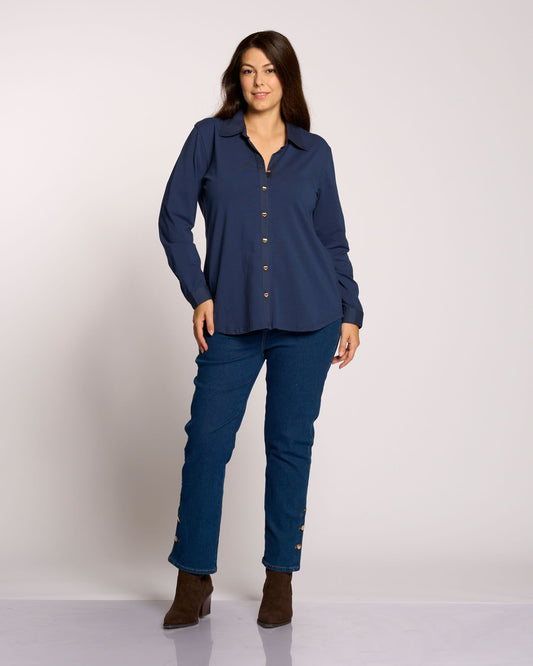 Camicia in cotone con bottoni a cuore curvy