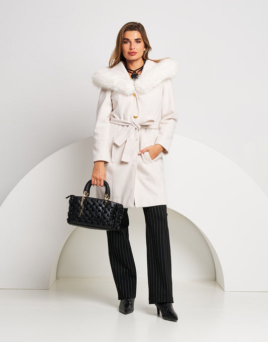 Cappotto con cappuccio e ecopelliccia