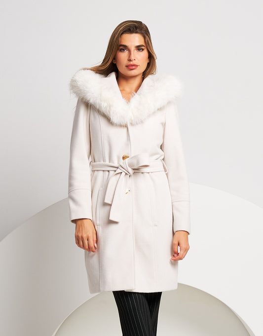 Cappotto con cappuccio e ecopelliccia
